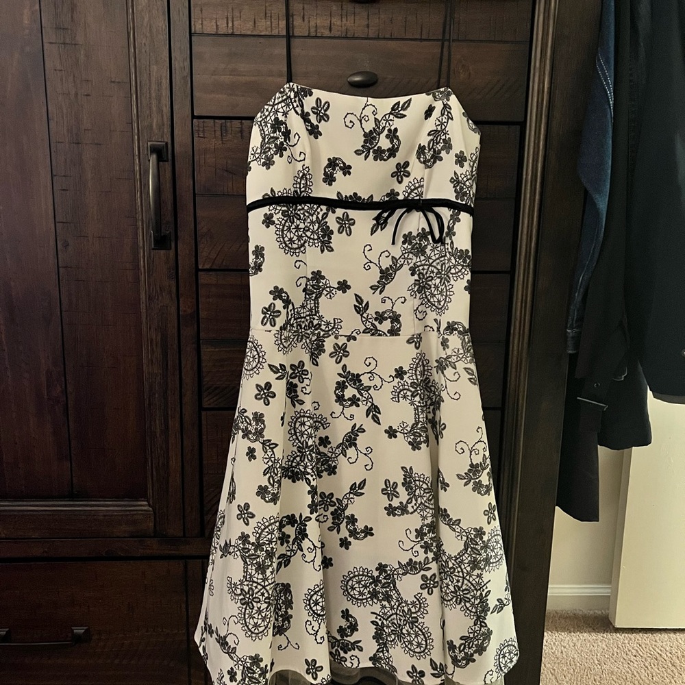 Black and white spaghetti strap cocktail dress
